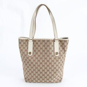 Gucci GG Canvas Leather Tote Shoulder Hand Brown X Off-white